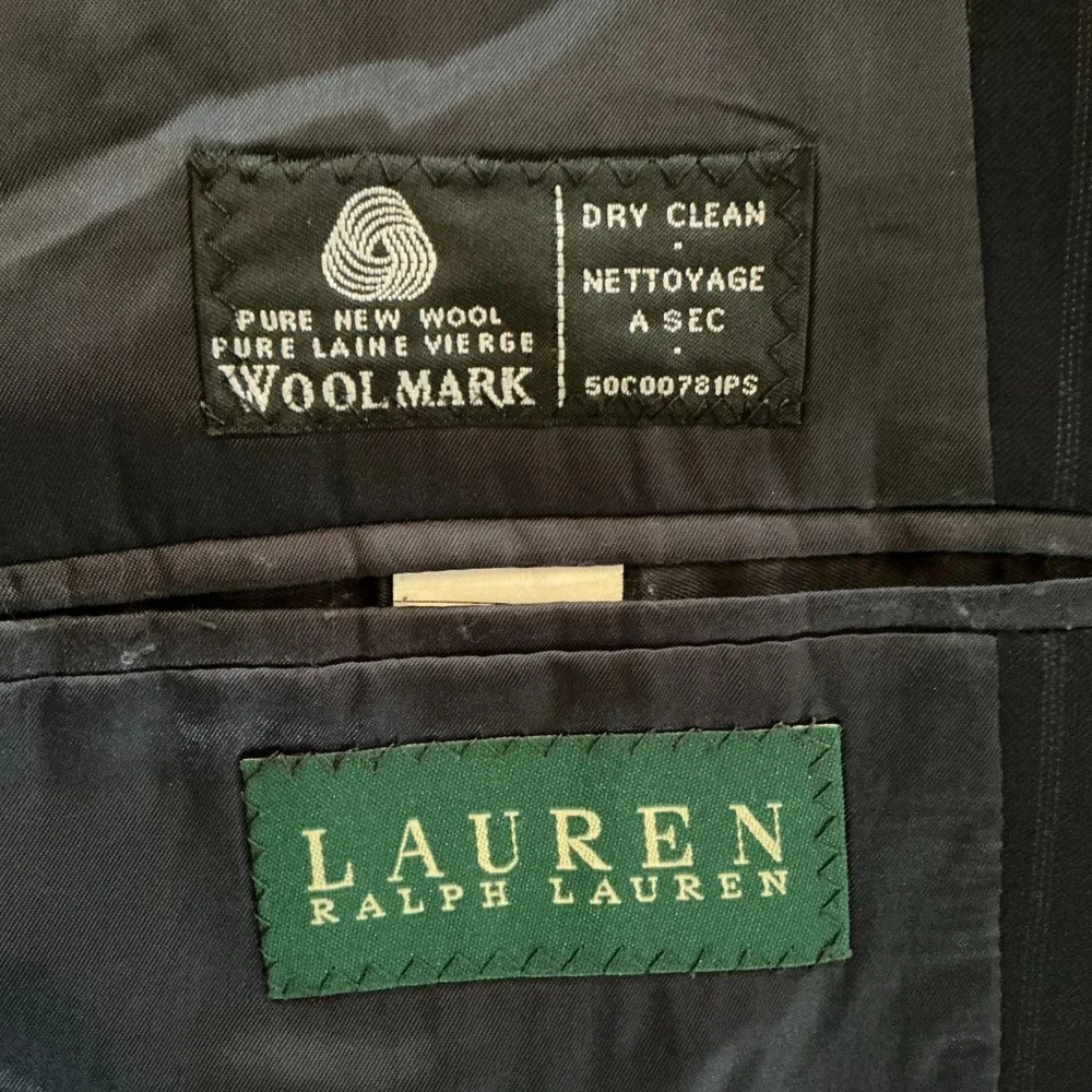 Lauren‎ Ralph Lauren 46R Wool Pinstripe Blazer Men's Navy Two-Button
